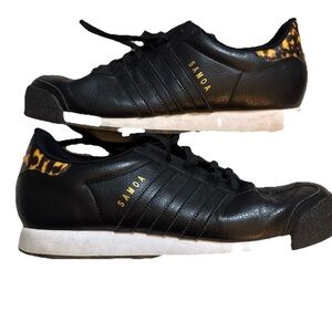 adidas Samoa Black Sneakers with Leopard Heel Accent